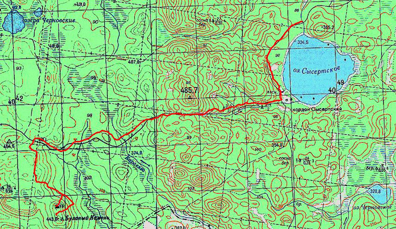 Карта маршрута в районе Сысерсткого озера